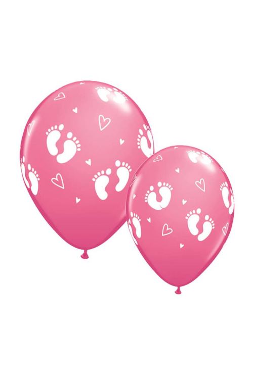 Sachet De 6 Ballons Pieds De Bébé Rose 28 Cm 11 Qualatex© - Rose - Diamètre: 11 / 28 cm