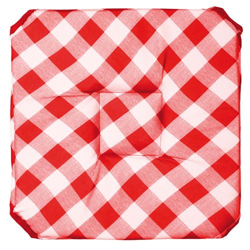 Galette 4 rabats 36 x 36 x 3.5 cm polyester imprime vichy Rouge
