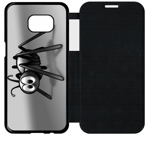 Etui À Rabat Flip Flap Samsung Galaxy S7 Edge Araignée Noire Fond Argent