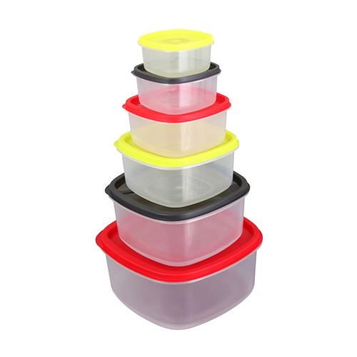 Set 6 boites alimentaires carrees +couvercles 3 coloris s Assorti
