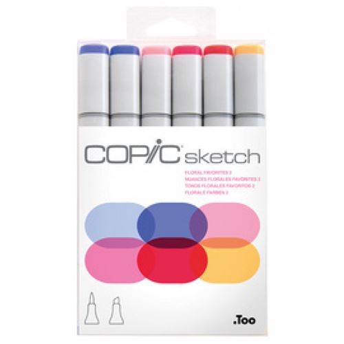 copic copic marqueur sketch, kit de 6 floral favorite 2 noir