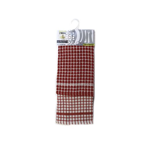 Lot de 2 torchons CARRE EPONGE rouge