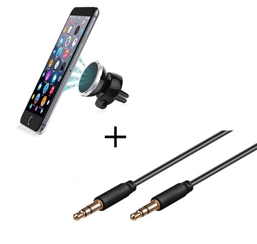 Pack Voiture pour SAMSUNG Galaxy J3 2016 Smartphone (Support Voiture Magnetique + Cable Double Jack Musique) Universel