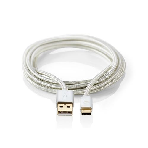 Nedis - Câble USB - USB (M) pour USB-C (M) - USB 2.0 - 2 m - rond - aluminium