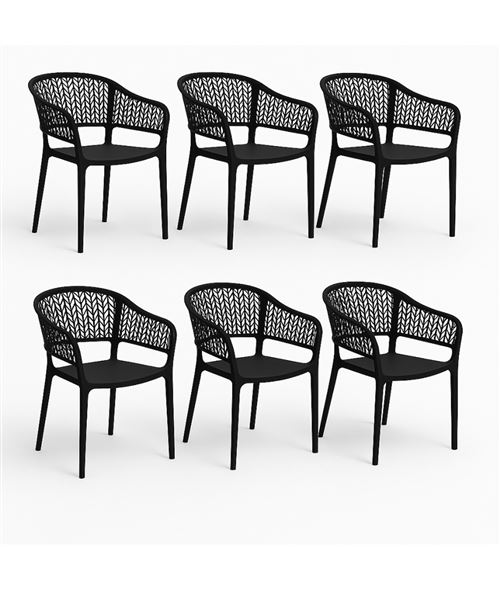 Pegane Noire Chaises De Jardin Empilables 6 Pièces - Résine - Image 2