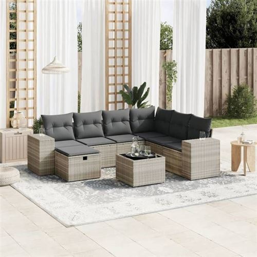 Non Communiqué Gris Vidaxl Salon De Jardin Avec Coussins 8 Pcs, Canapés De Terrasse, Ensemble De Meubles De Patio, Mobilier D'extérieur, 3264468