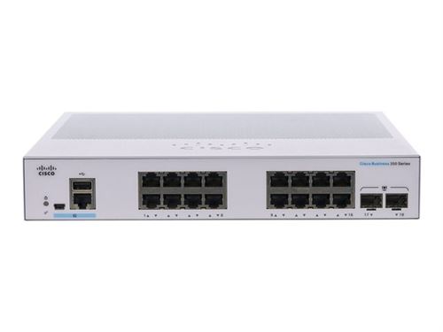 Cisco Business 350 Series CBS350-16T-2G - Commutateur - C3 - Géré - 16 x 10/100/1000 + 2 x Gigabit SFP - Montable sur rack