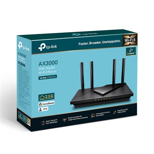 Tp-Link Archer Ax55 Pro V1 - Routeur Sans Fil Commutateur 5 Ports - 1Gbe - Ports Wan : 2 - Wi-Fi 6 - Bi-Bande