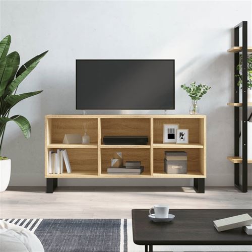 vidaXL Meuble TV, Armoire de Télévision avec 6 Compartiments et Pieds, Meuble Télé avec Rangement Salon Salle de Séjour, Chêne Sonoma Bois d'Ingénierie