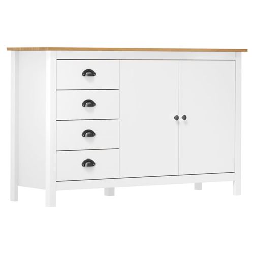 Non Communiqué Blanc Et Marron Miel Buffet Hill Blanc 130X40x80 Cm Bois De Pin Solide