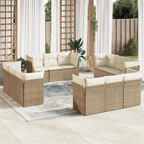  Vidaxl Salon De Jardin Avec Coussins 12 Pcs Beige R&eacute;sine Tress&eacute;e
