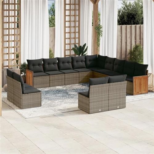  Vidaxl Salon De Jardin Avec Coussins 13 Pcs Gris R&eacute;sine Tress&eacute;e