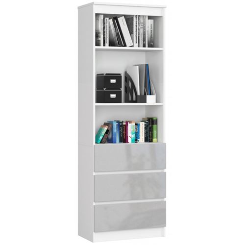 CARLO - Grande bibliothèque moderne - 2 étagères + 3 tiroirs - Blanc