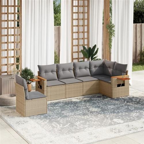 VIDAXL  Salon De Jardin Avec Coussins 6 Pcs Beige R&eacute;sine Tress&eacute;e