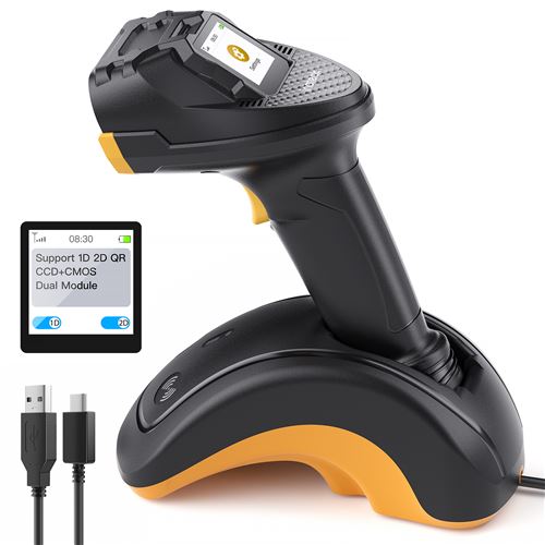 Inateck Scanner De Code-Barres Bluetooth Sans Fil, 1D/2D/Qr, Avec Écran Tactile Et Base Intelligente, Modules Doubles Cmos+Ccd