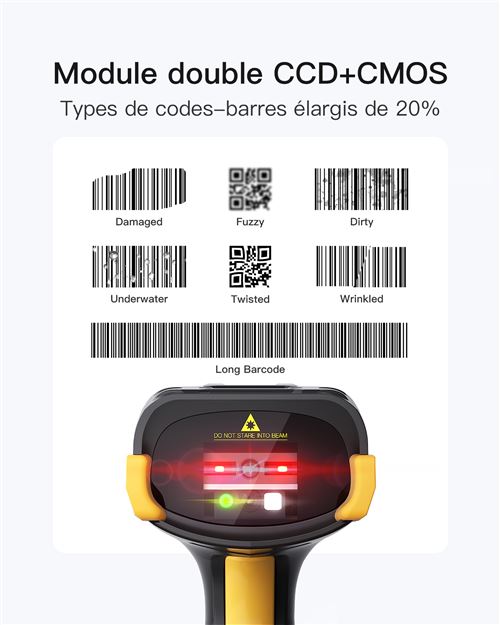 Scanner Code-Barres Bluetooth Inateck Pro 8 - Écran Tactile 1.4" - 2D/QR - Portée 100m - Base Intelligente