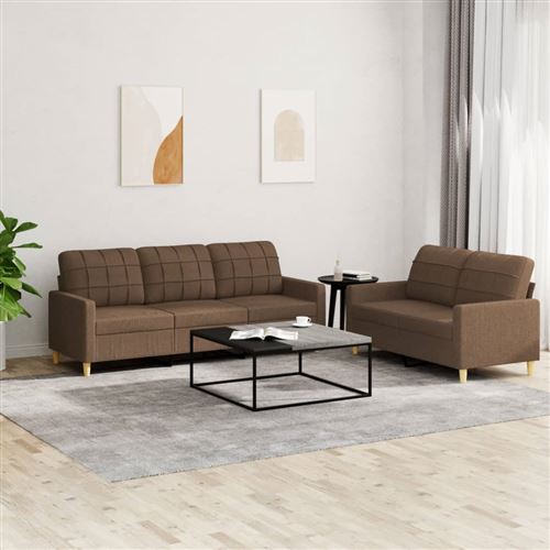 Vidaxl Marron Ensemble De Canapés 2 Pcs Avec Coussins Tissu - Image 2