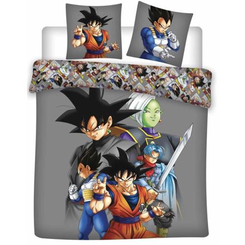Parure de lit Dragon Ball Z, Edition Collector, Gris foncé, Réversible, 220x240cm, 2 personnes, 100% Coton