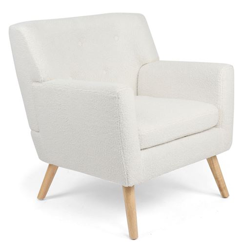 Non Communiqué Blanc Fauteuil Scandinave Liv En Tissu Bouclette