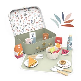 Valisette Dinette Janod – Kit Pique-nique 25 Pièces Pour 4 Personnes – Bois FSC, Dès 3 Ans – J06637
