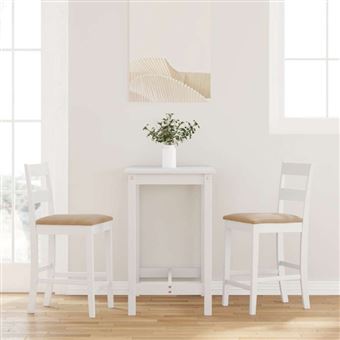 Tabourets de bar avec coussins 2 pcs blanc bois massif d hévéa - 1