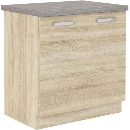 GENERIQUE - Meuble bas de cuisine - LASSEN - 2 portes - Chêne - 80 x 51,6 x 82 cm - Image 3