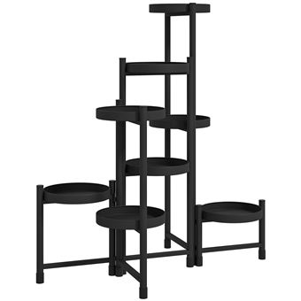 Relaxdays Escalier Métal 5 Niveaux Pour Plantes - Support Pot Fleurs Rond Noir 65x125x23cm