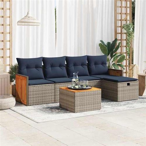 Vidaxl Gris Salon De Jardin 6 Pcs Avec Coussins Résine Tressée 3326023 - Image 2