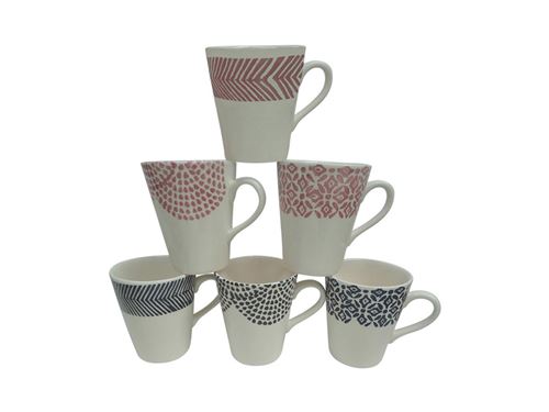 Lot de 6 mugs LAZO - Faïence - D.10 x H. 9,5 cm - Bleu et rose