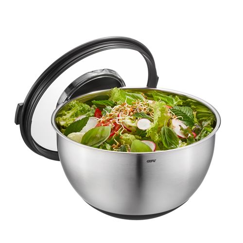 GEFU Schüssel "Rührschüssel MUOVO" 2 Stk. aus Edelstahl 2 Schüsseln mit luftdichtem Aufbewahrungs- u. Spritzschutzdeckel