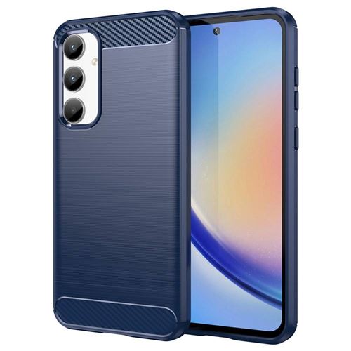 Coque pour Samsung Galaxy A35 5G - housse etui silicone gel carbone + film ecran - BLEU FONCE - htdmobiles