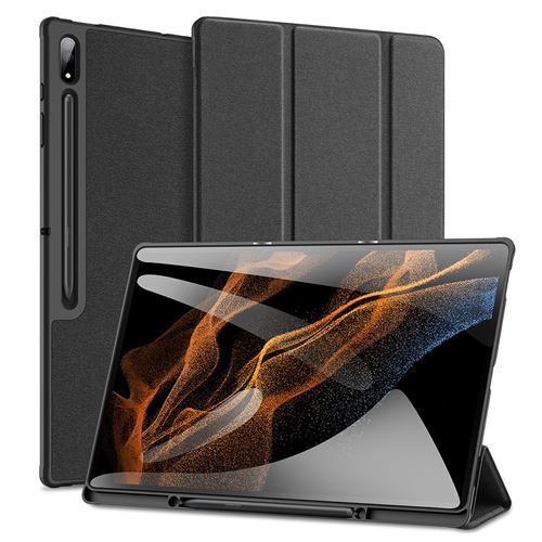 Etui en PU DUX DUCIS fonction veille/réveil automatique, anti-rayures avec support et porte-stylo noir pour votre Samsung Galaxy Tab S8 Ultra