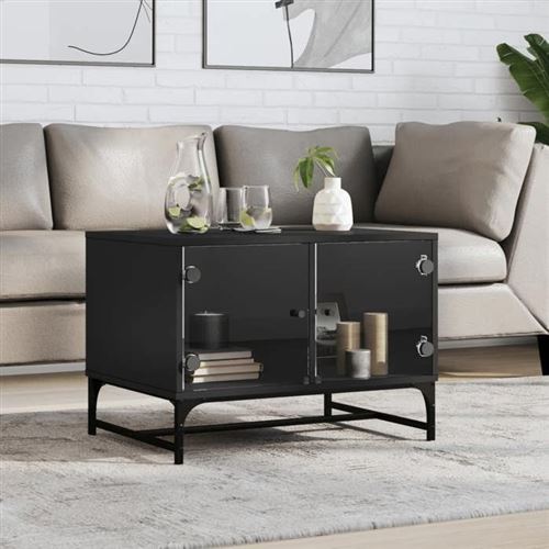 vidaXL - Table Basse - Table d'Appoint avec Rangement et Portes en Verre - Salon - Image 2