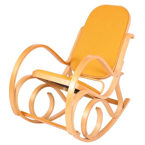 Fauteuil &agrave; bascule M41, fauteuil tv, bois massif - aspect ch&ecirc;ne, jaune