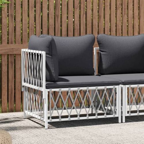vidaXL Canapé d'angle de jardin avec coussins blanc tissu tissé, canapé de jardin, sièges de jardin, sièges d'extérieur, 364138