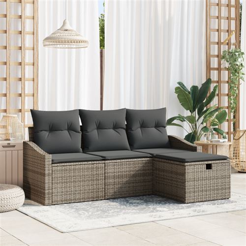 Non Communiqué Gris Ensemble De Canapé De Jardin 4 Pièces Avec Coussins Poly Rotin