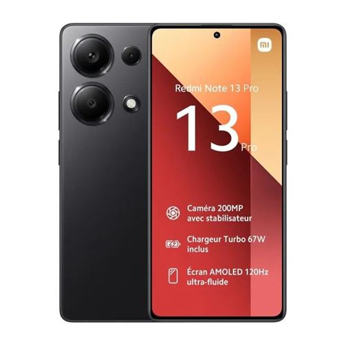 Xiaomi Redmi Note 13 Pro - 4G smartphone - double SIM - RAM 8 Go / Mémoire interne 256 Go - microSD slot - écran OEL - 6.67"" - 2400 x 1080 pixels (120 Hz) - 3 x caméras arrière 200 MP, 8 MP, 2 MP - front camera 16 MP - noir minuit État correct - N/A reconditionné disponible sur Fnac