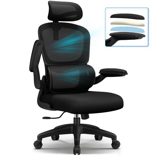 MELOKEA - Fauteuil De Bureau Ergonomique En Filet - Accoudoirs 4D, Assise Réglable, Inclinaison 4 Positions, 150 Kg Max