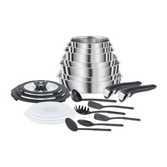 SEB L953SK04 COMPACT Batterie de cuisine 20 pieces inox induction, Poeles, Casseroles, Sauteuse, Couvercles, Spatules, Poignees