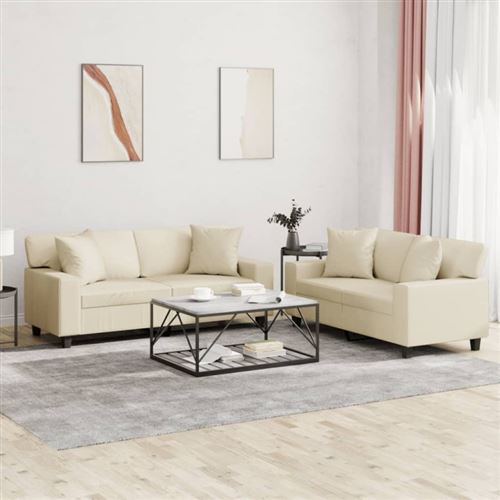 Vidaxl Ensemble De Canapés 2 Pcs Avec Coussins Crème Similicuir - Image 2