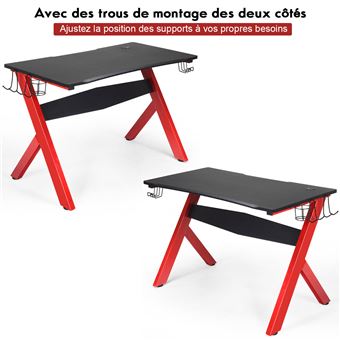 Bureau gamer Giantex Bureau de Jeu, Gaming Bureau Ergonomique avec Cadre en  Forme de K, Porte-Gobelet et Crochet pour Casque, 120x60x76 CM