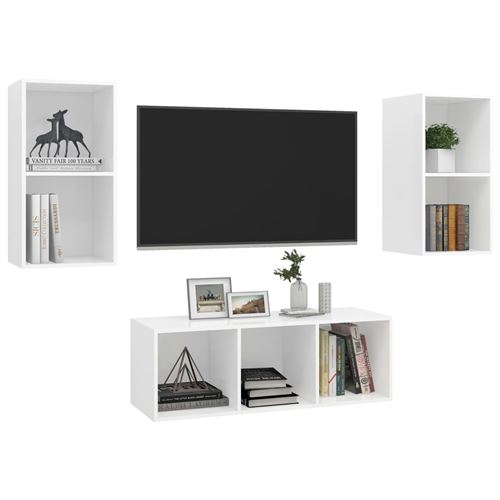 Non Communiqué Blanc Vidaxl Ensemble De Meuble Tv 3 Pcs Aggloméré