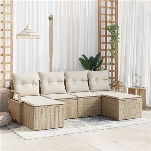 Non Communiqué Beige Ensemble De Canapés De Jardin 6 Pièces Avec Coussins Rotin Poly