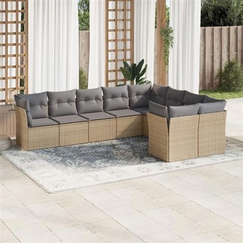 Vidaxl Beige Salon De Jardin 9 Pcs - Image 3