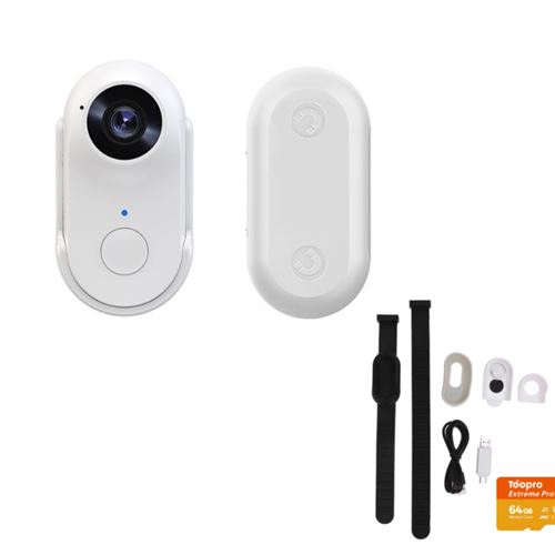 LINFE Caméra d action HD WIFI, mini caméra anti-tremblement, caméra pour sports de plein air, caméra pour animaux domestiques, blanc, 64GB