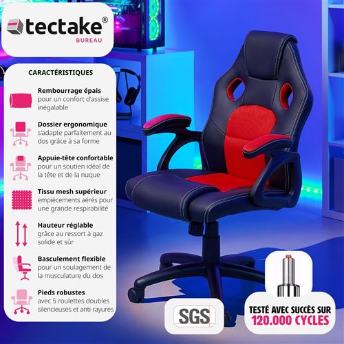 Hauteur Réglable Confortable TecTake TECTAKE Chaise de Bureau Design Gamer Mike In 