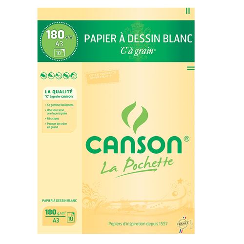 Canson - C à Grain - pochette papier à dessin - 10 feuilles - A3 - 180G -  blanc Pas Cher