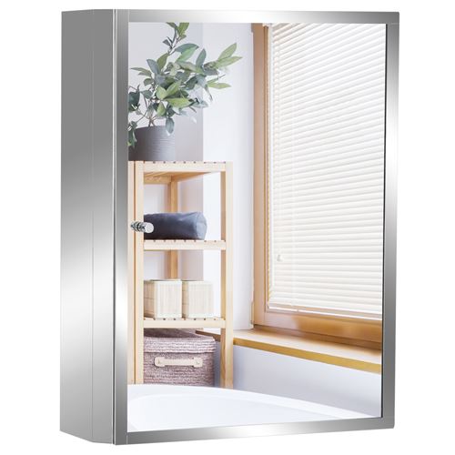 Armoire miroir murale de salle de bain acier inoxydable 3 niveaux de rangement 50L x 13l x 40H cm
