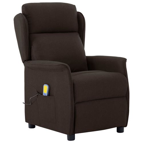 vidaXL Fauteuil inclinable de massage Marron foncé Tissu