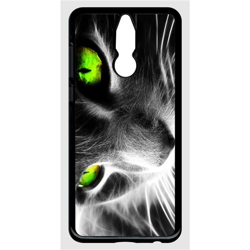 Coque huawei mate 10 lite modèle lite chat noir et blanc yeux vert